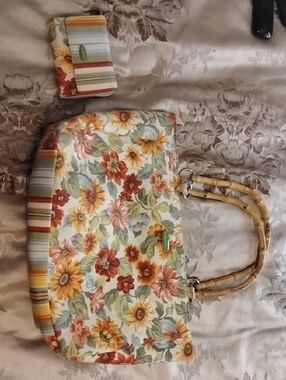 Longaberger Matching Floral Tote With Wallet